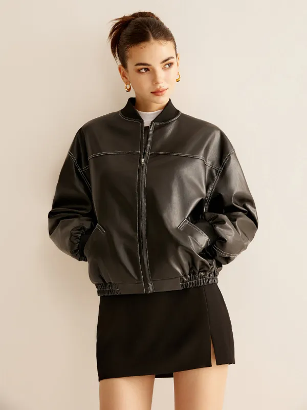 Vintage Zipper PU Leather Short Jacket sold by COMMENSE