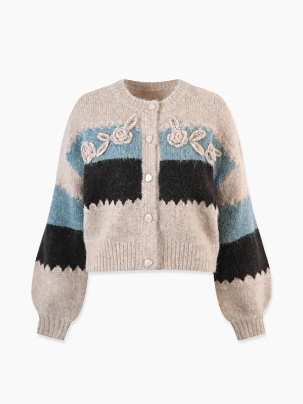 Crochet Floral Color Block Cardigan sold by COMMENSE
