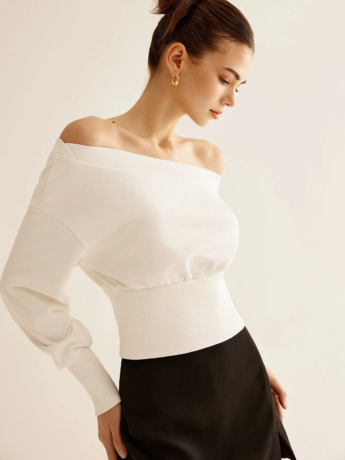 Straight Shoulder Cinched Sweatshirt sold by COMMENSE