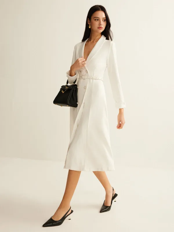 Elegant V-Neck Button Belted Dress sold by COMMENSE