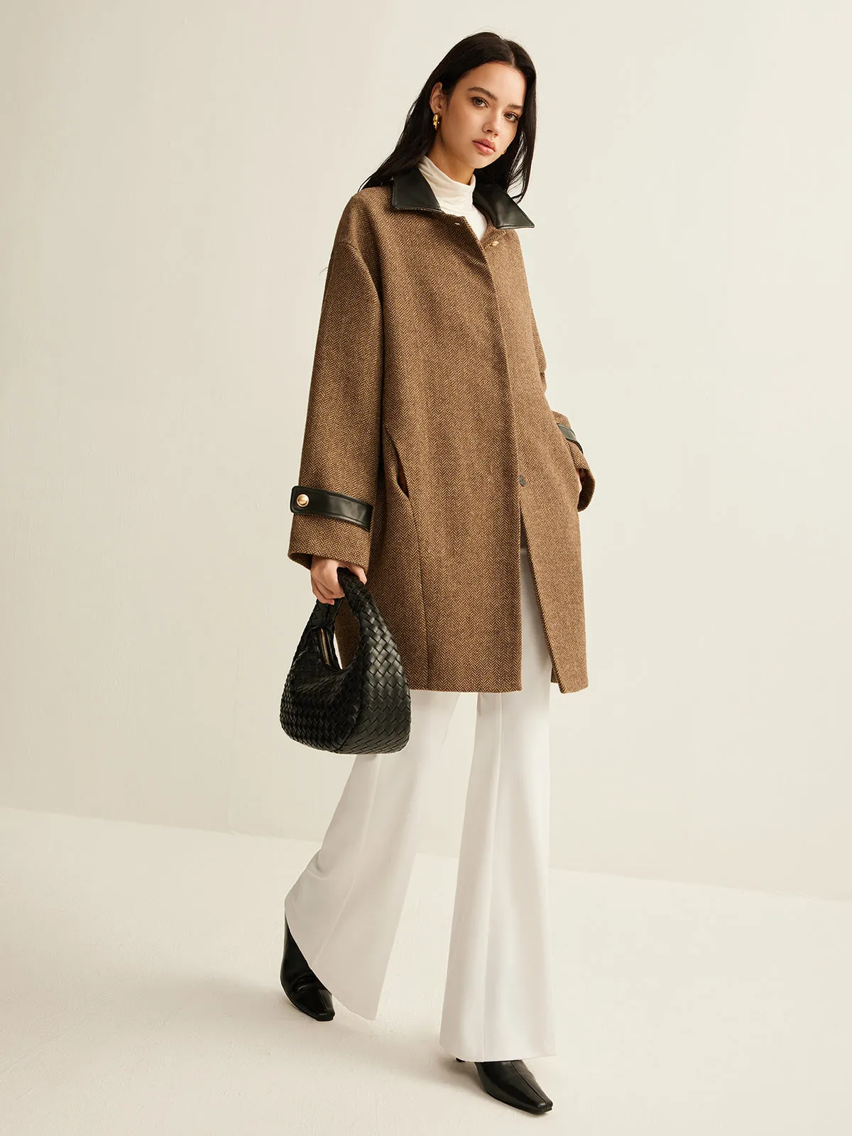 Contrast Collar Button Wool Coat sold by COMMENSE product image thumbnail 5