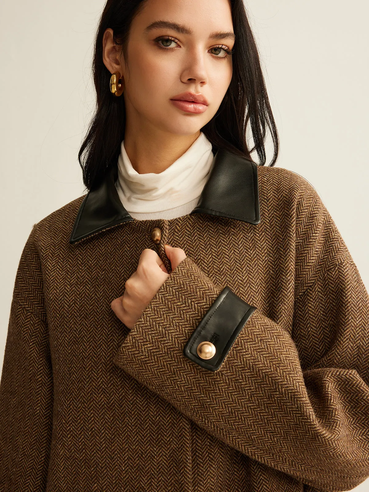 Contrast Collar Button Wool Coat sold by COMMENSE product image thumbnail 3