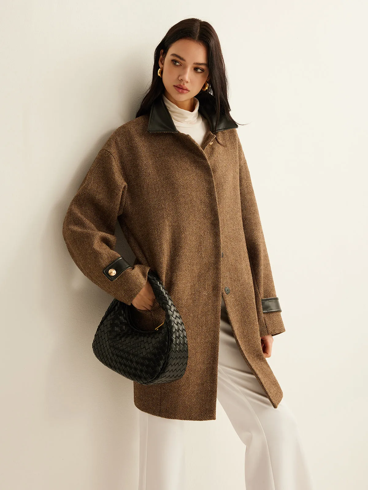 Contrast Collar Button Wool Coat sold by COMMENSE product image thumbnail 4