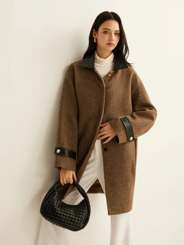 Contrast Collar Button Wool Coat sold by COMMENSE