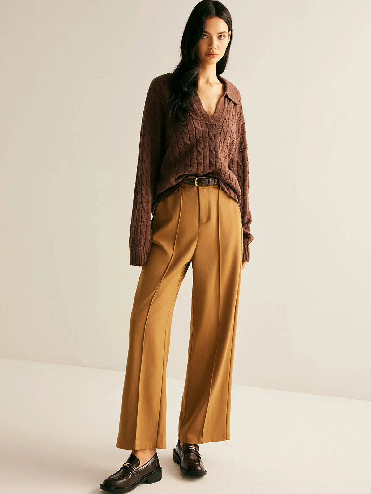 Piping Straight Pants Without Belt sold by COMMENSE