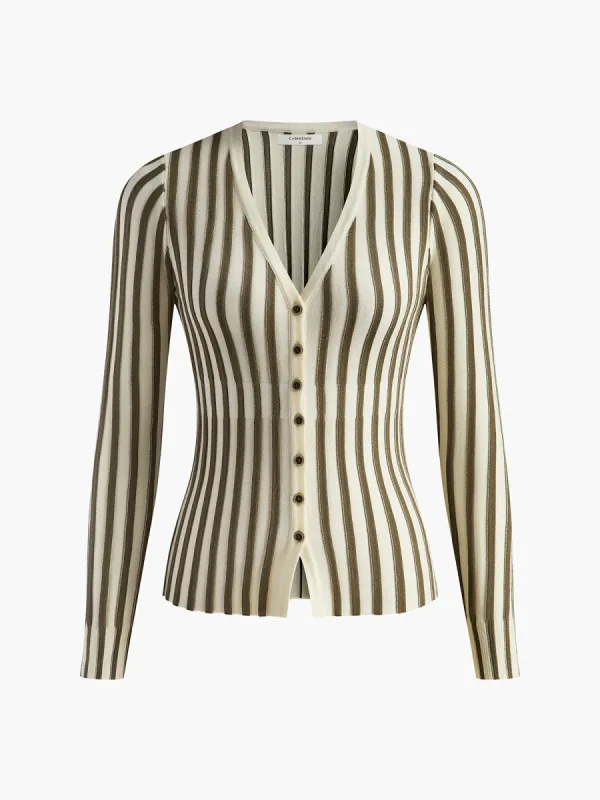 Pinstripe Button Slim Cardigan sold by COMMENSE