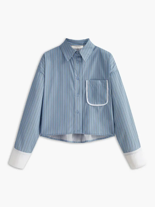 Contrast Cuff Pinstripe Polo Shirt sold by COMMENSE