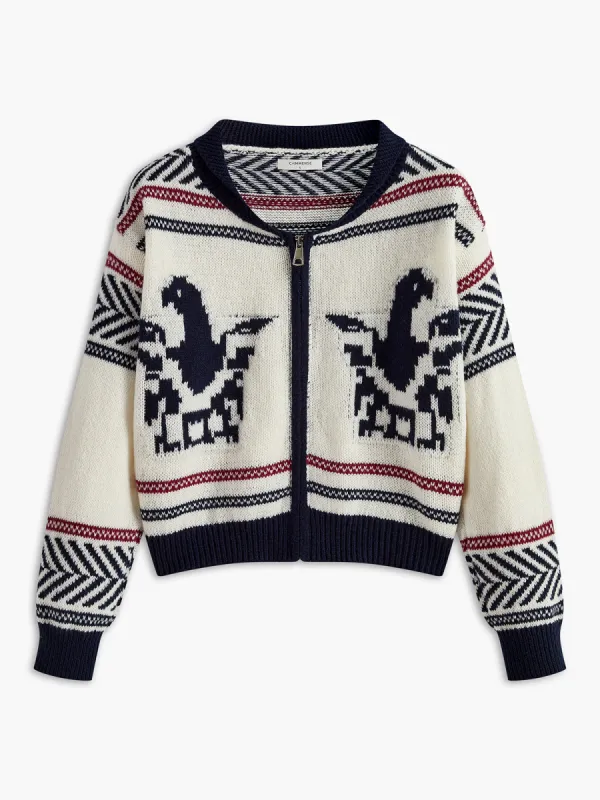 Contrast Pattern Zipper Short Cardigan sold by COMMENSE