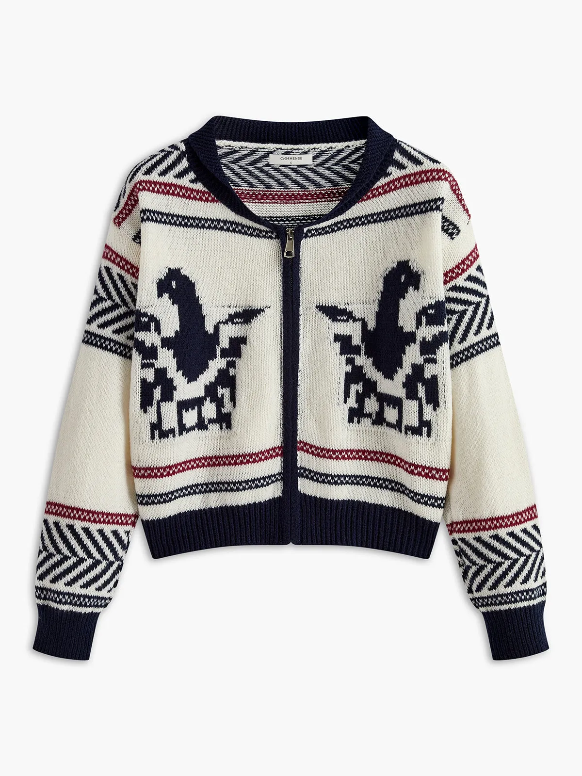 Contrast Pattern Zipper Short Cardigan sold by COMMENSE