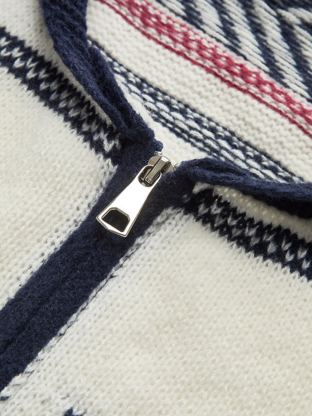 Contrast Pattern Zipper Short Cardigan sold by COMMENSE product image thumbnail 3