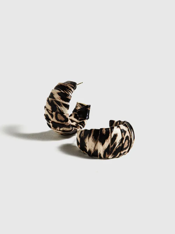 Leopard Printed C-Shape Stud Hoop Earrings sold by COMMENSE