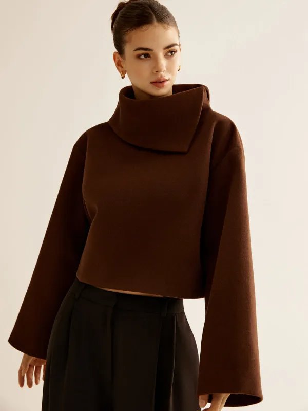 Plain Turtleneck Tweed Top sold by COMMENSE