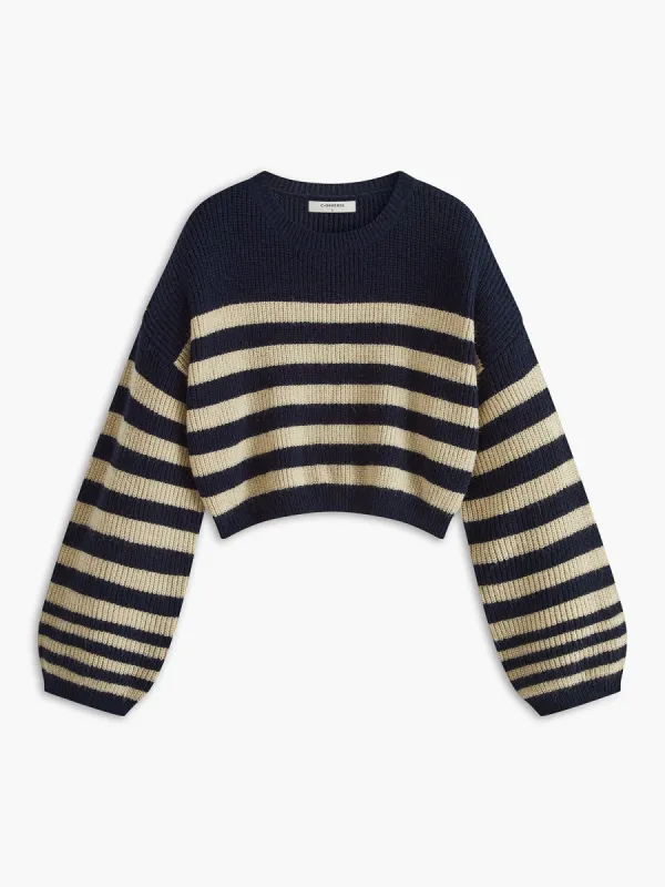 Contrast Binding Striped Sweater sold by COMMENSE