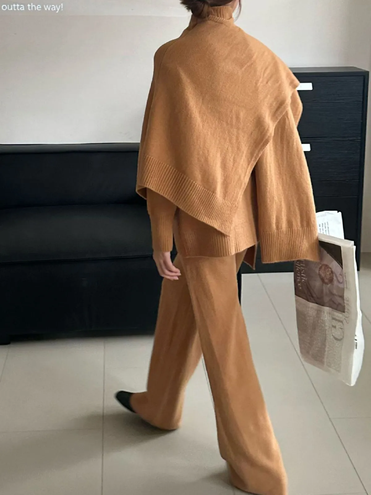 Plain Mock Neck Three-Piece Sweater Pants Set sold by COMMENSE product image thumbnail 5