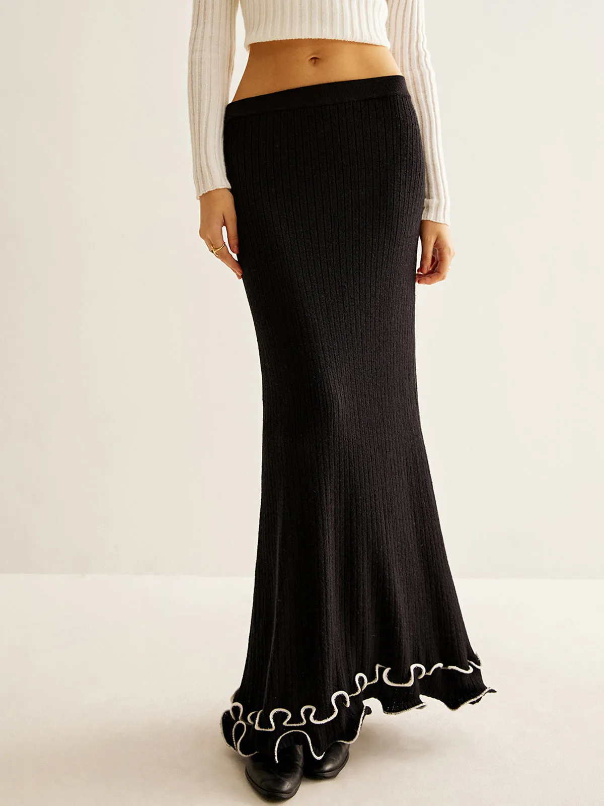 Ruffle Soft Sweater Skirt sold by COMMENSE