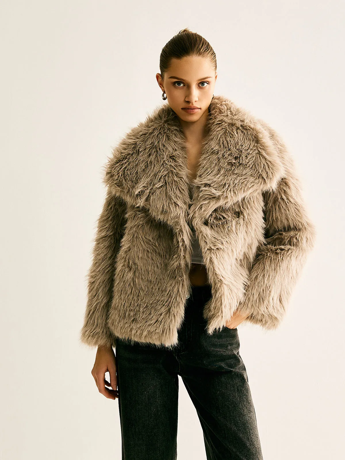 Lapel Pockets Faux Fur Coat sold by COMMENSE product image thumbnail 3