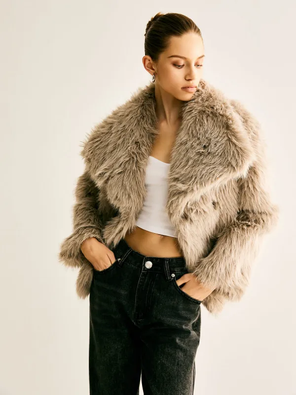 Lapel Pockets Faux Fur Coat sold by COMMENSE