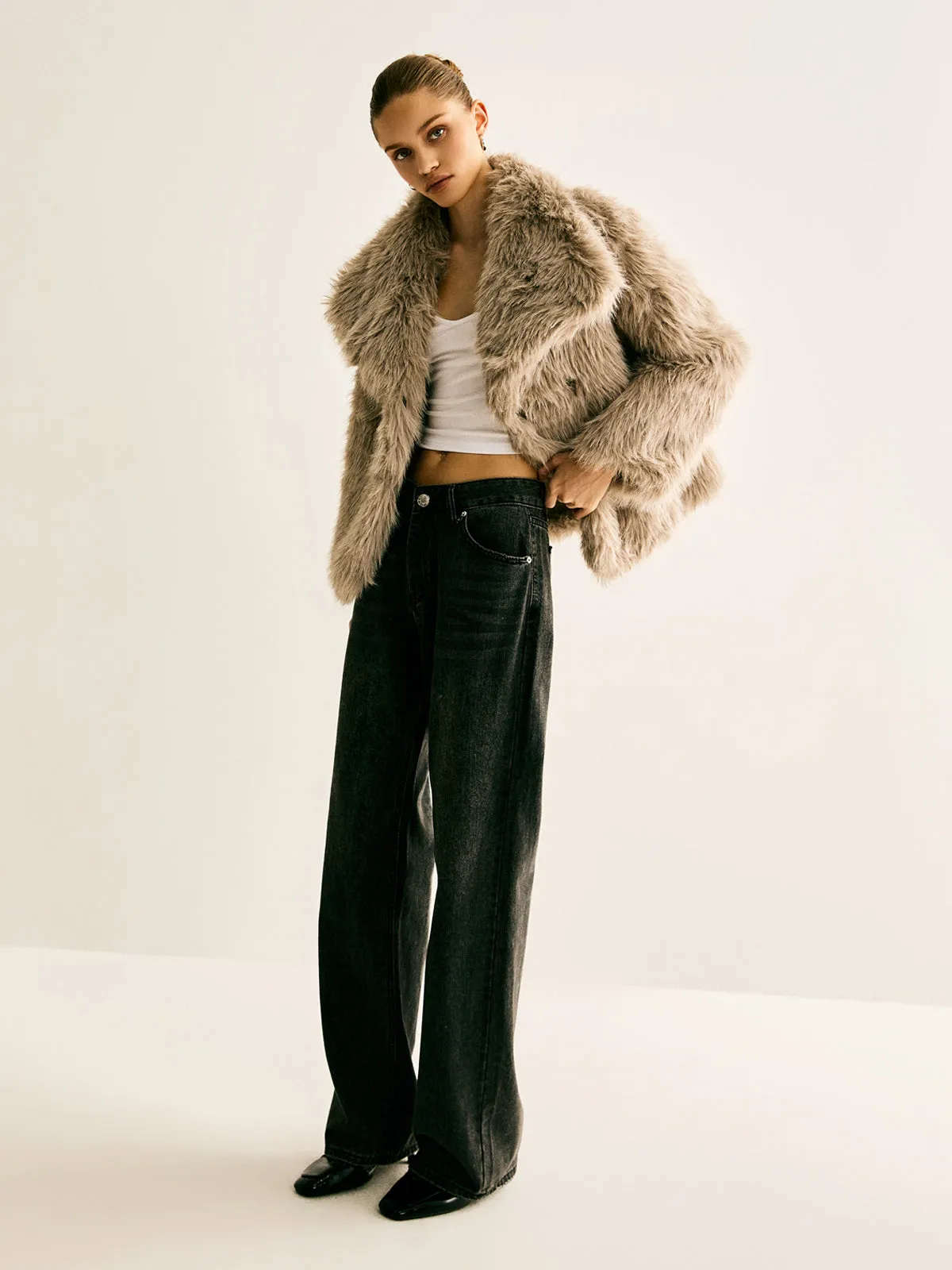 Lapel Pockets Faux Fur Coat sold by COMMENSE product image thumbnail 2