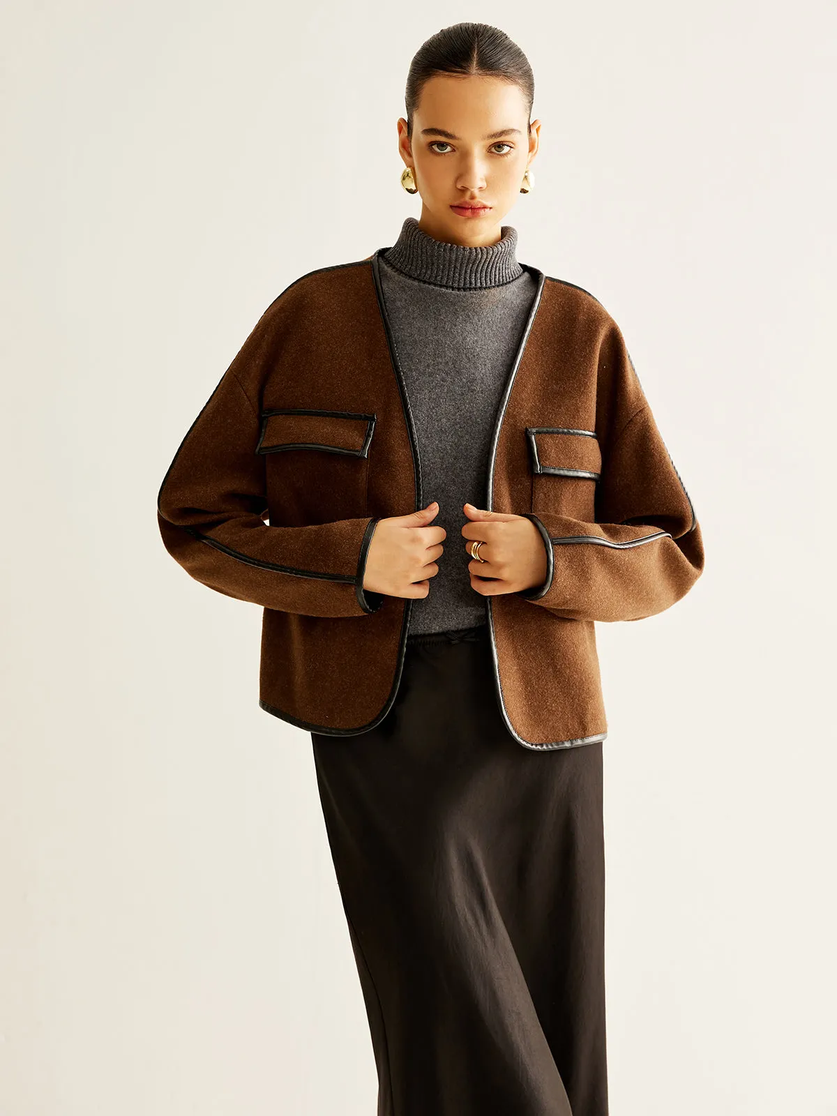 Leisure Contrast Trim Tweed Coat sold by COMMENSE product image thumbnail 3