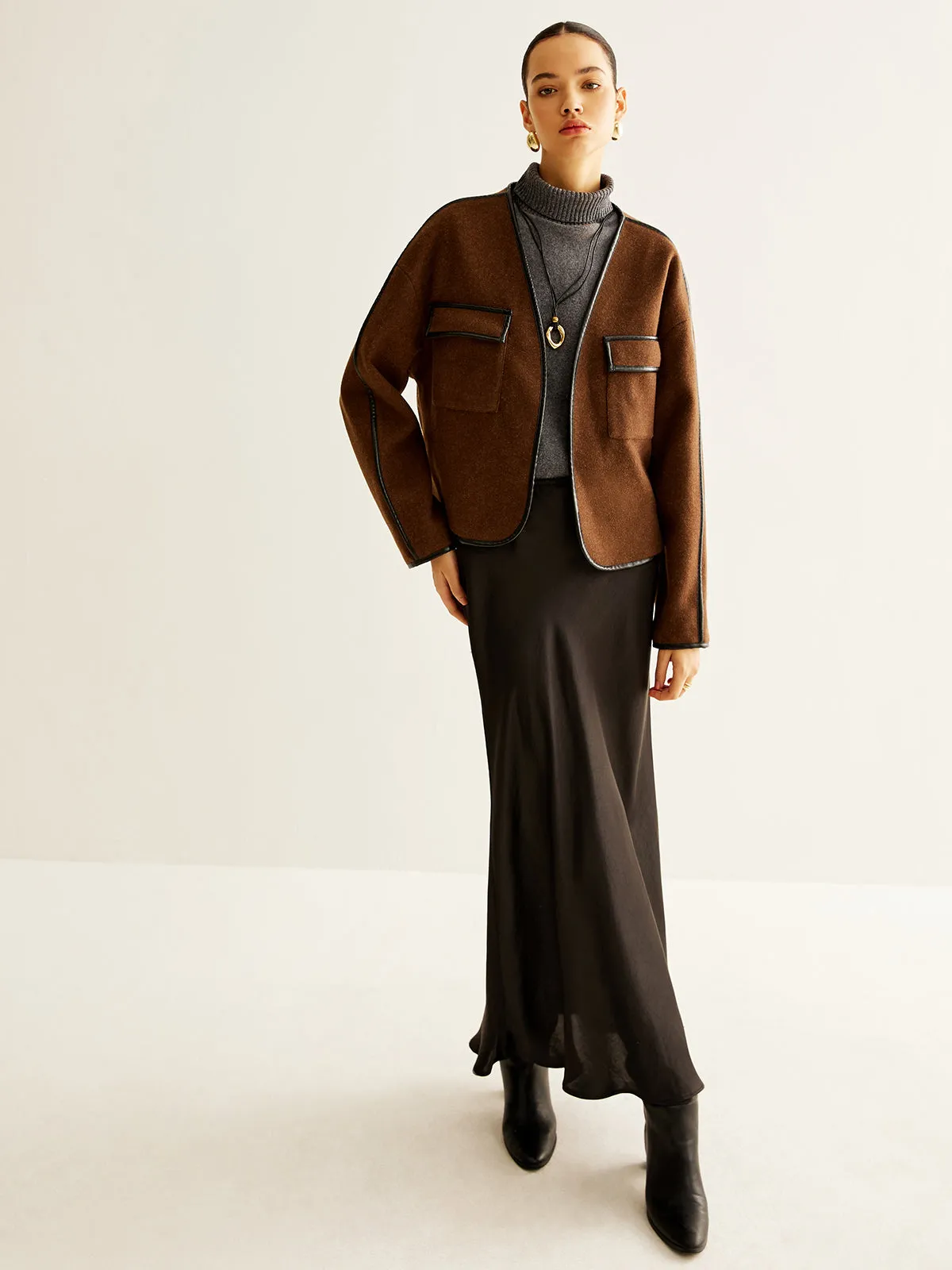 Leisure Contrast Trim Tweed Coat sold by COMMENSE product image thumbnail 4