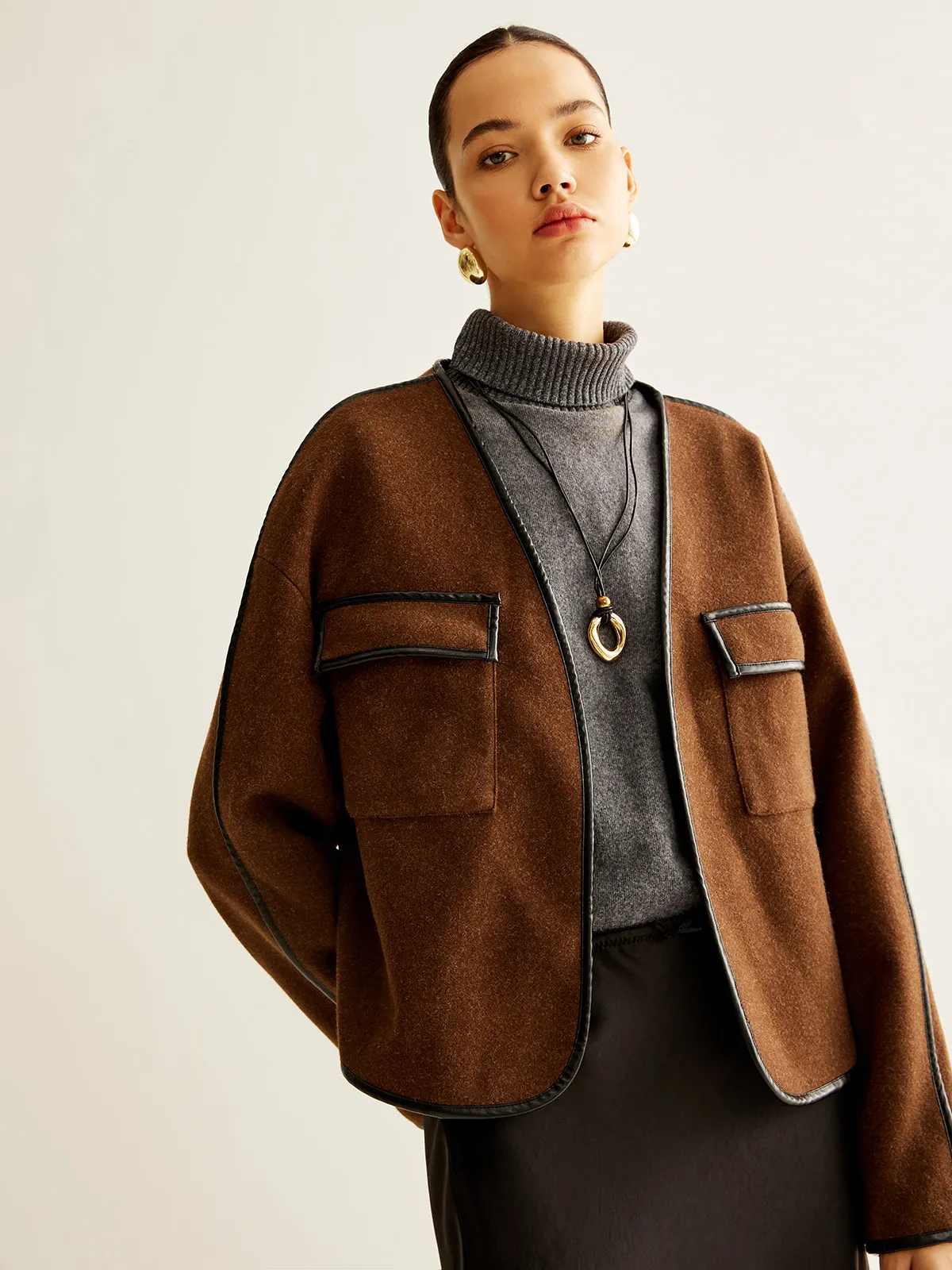 Leisure Contrast Trim Tweed Coat sold by COMMENSE