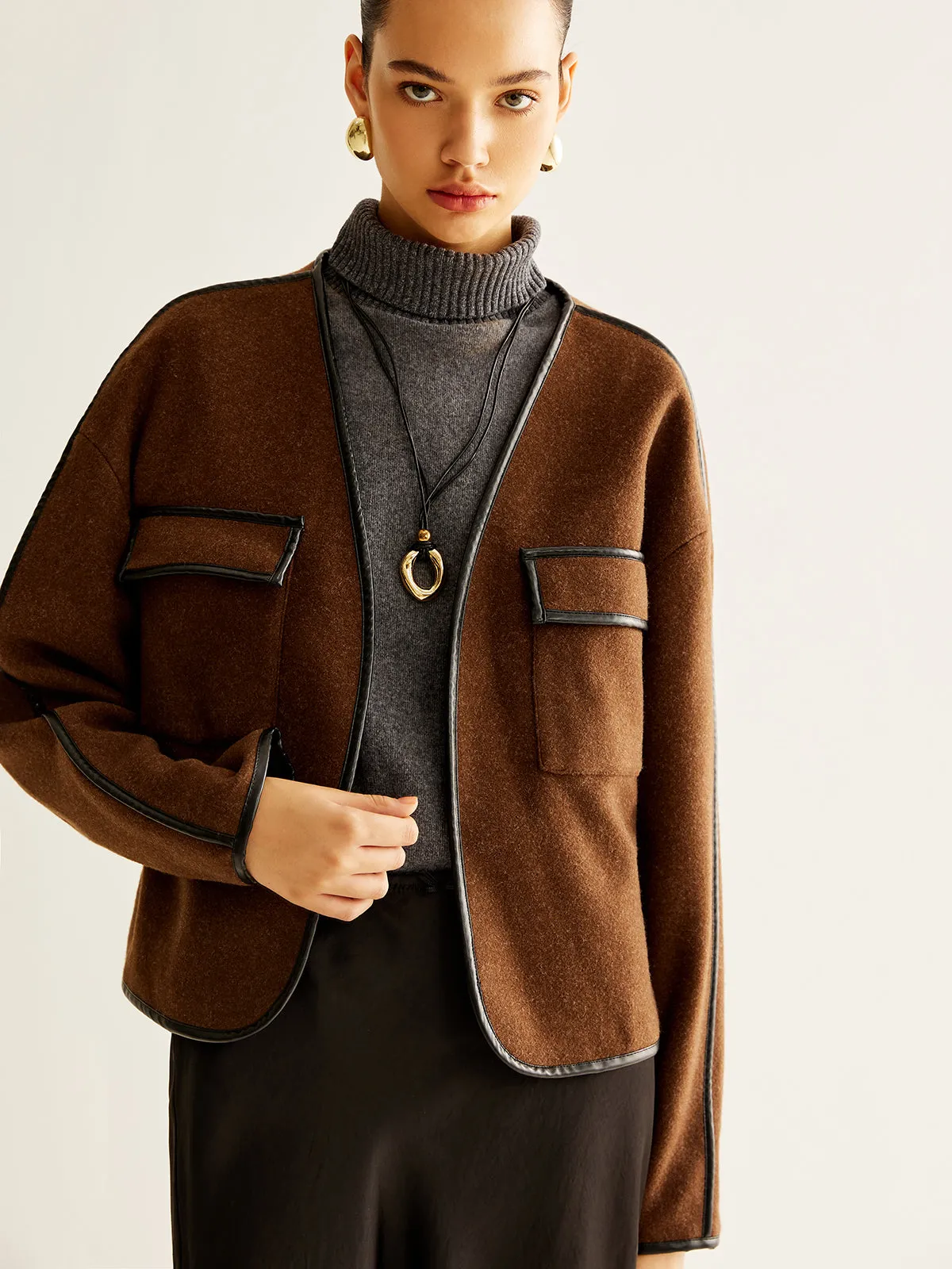 Leisure Contrast Trim Tweed Coat sold by COMMENSE product image thumbnail 5