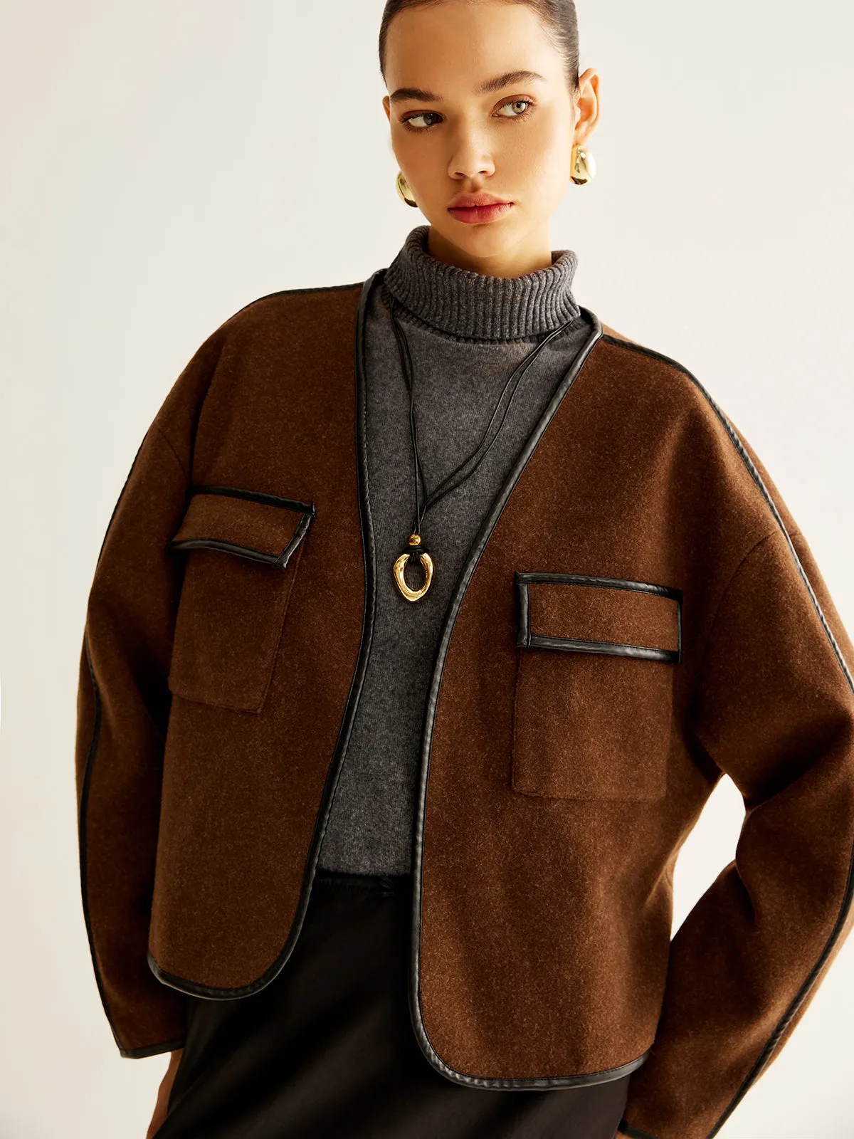 Leisure Contrast Trim Tweed Coat sold by COMMENSE product image thumbnail 2