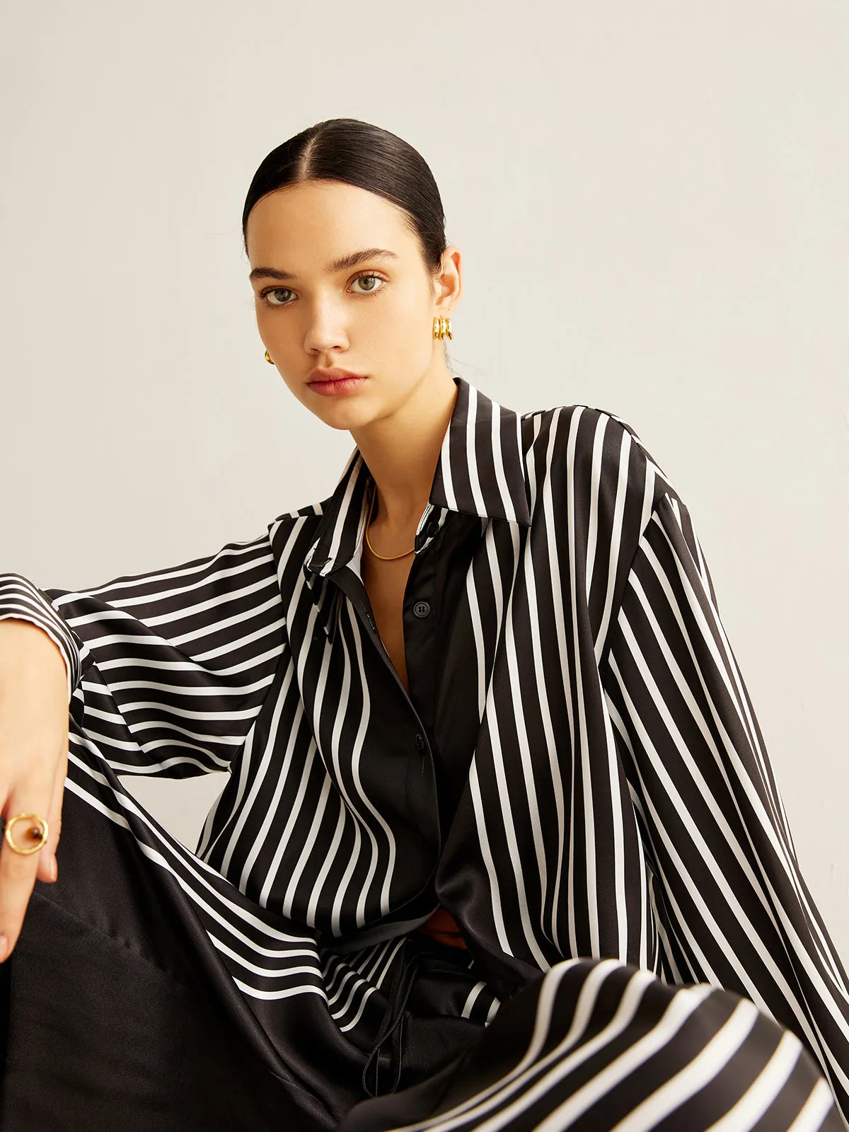 Color Block Pinstripe Lapel Pants Set sold by COMMENSE product image thumbnail 3