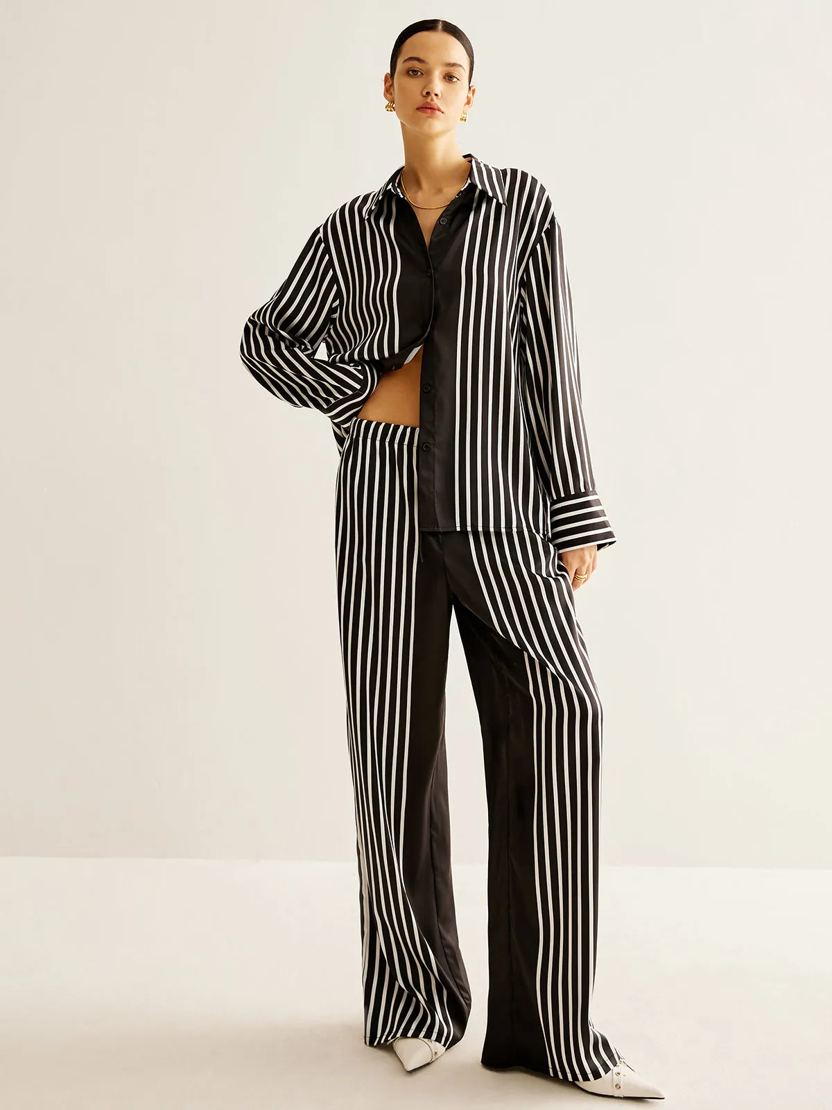 Color Block Pinstripe Lapel Pants Set sold by COMMENSE product image thumbnail 4