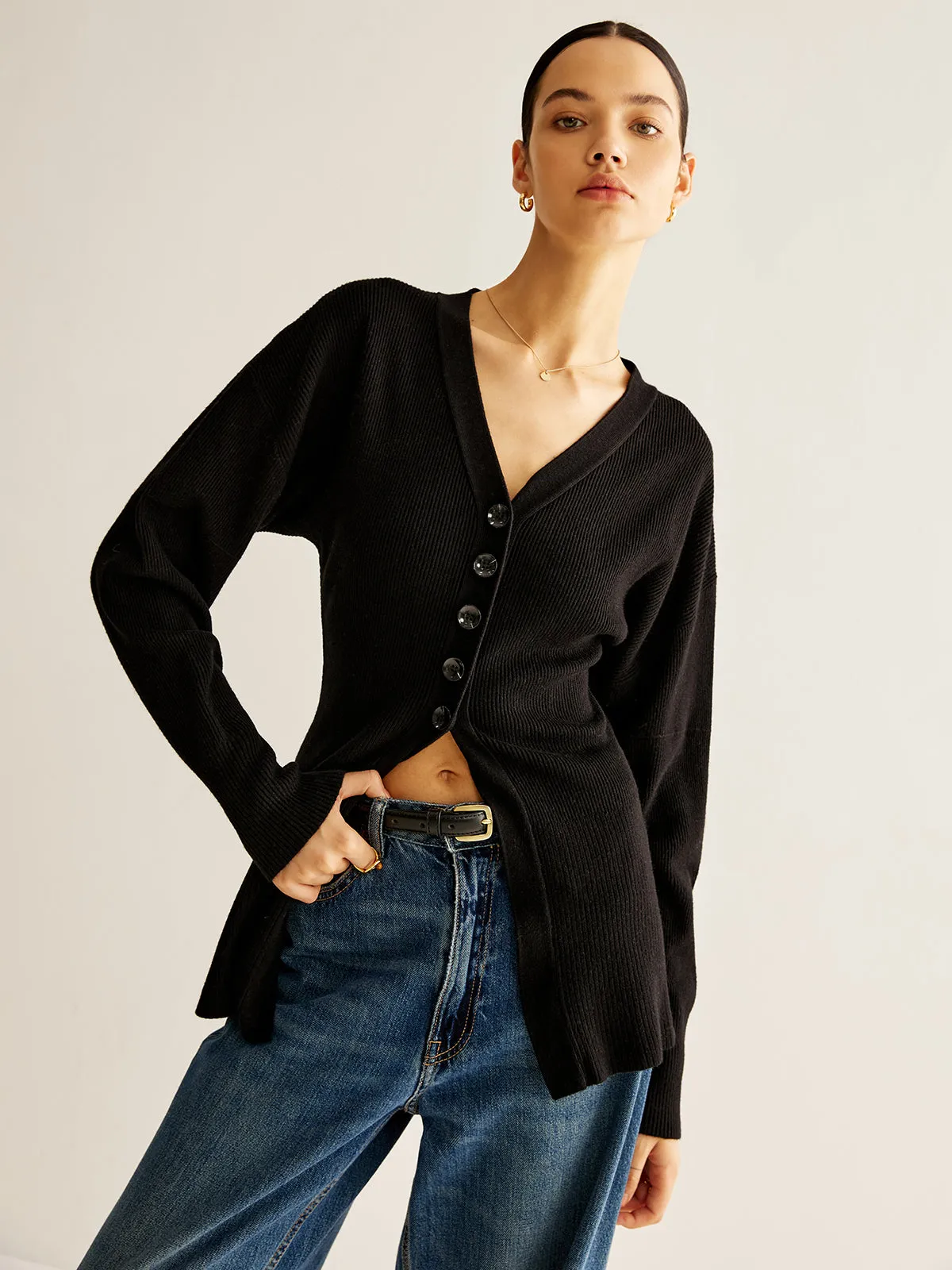 V-Neck Button Slit Cardigan sold by COMMENSE product image thumbnail 5