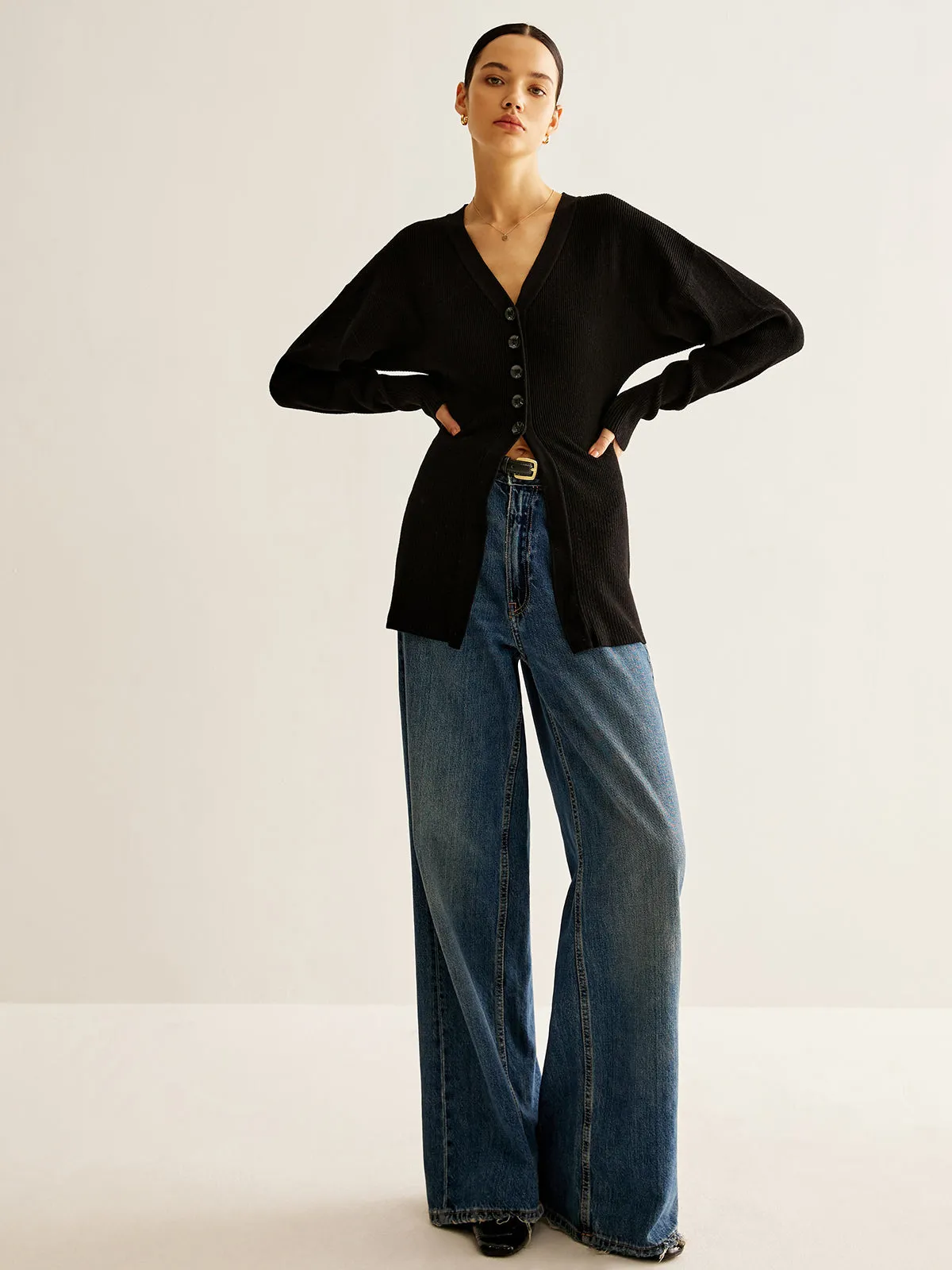 V-Neck Button Slit Cardigan sold by COMMENSE product image thumbnail 2