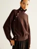 Turtleneck Asymmetrical Button Sweater sold by COMMENSE