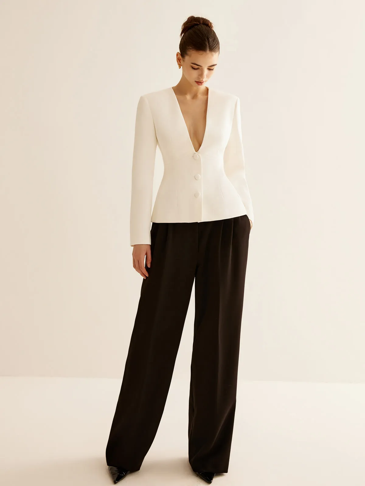 Deep V-Neck Button Slim Blazer sold by COMMENSE product image thumbnail 2