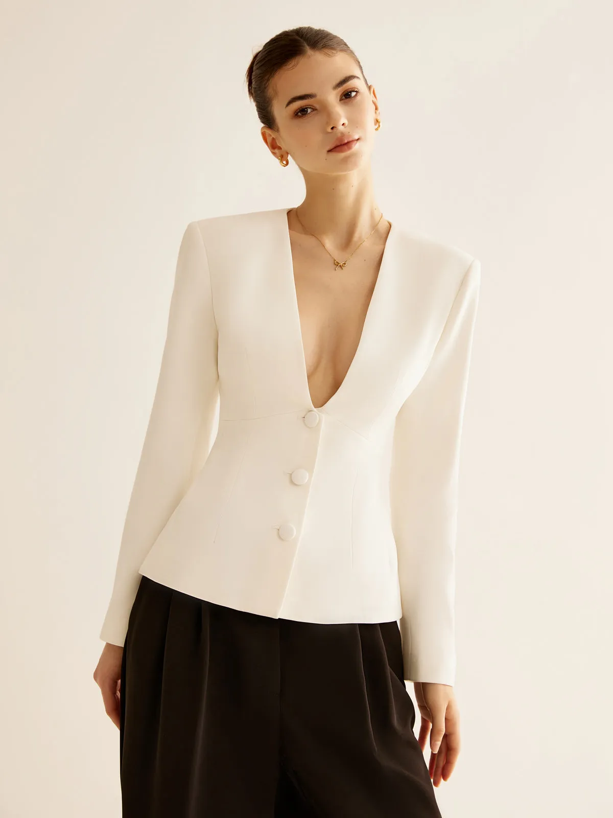 Deep V-Neck Button Slim Blazer sold by COMMENSE product image thumbnail 4