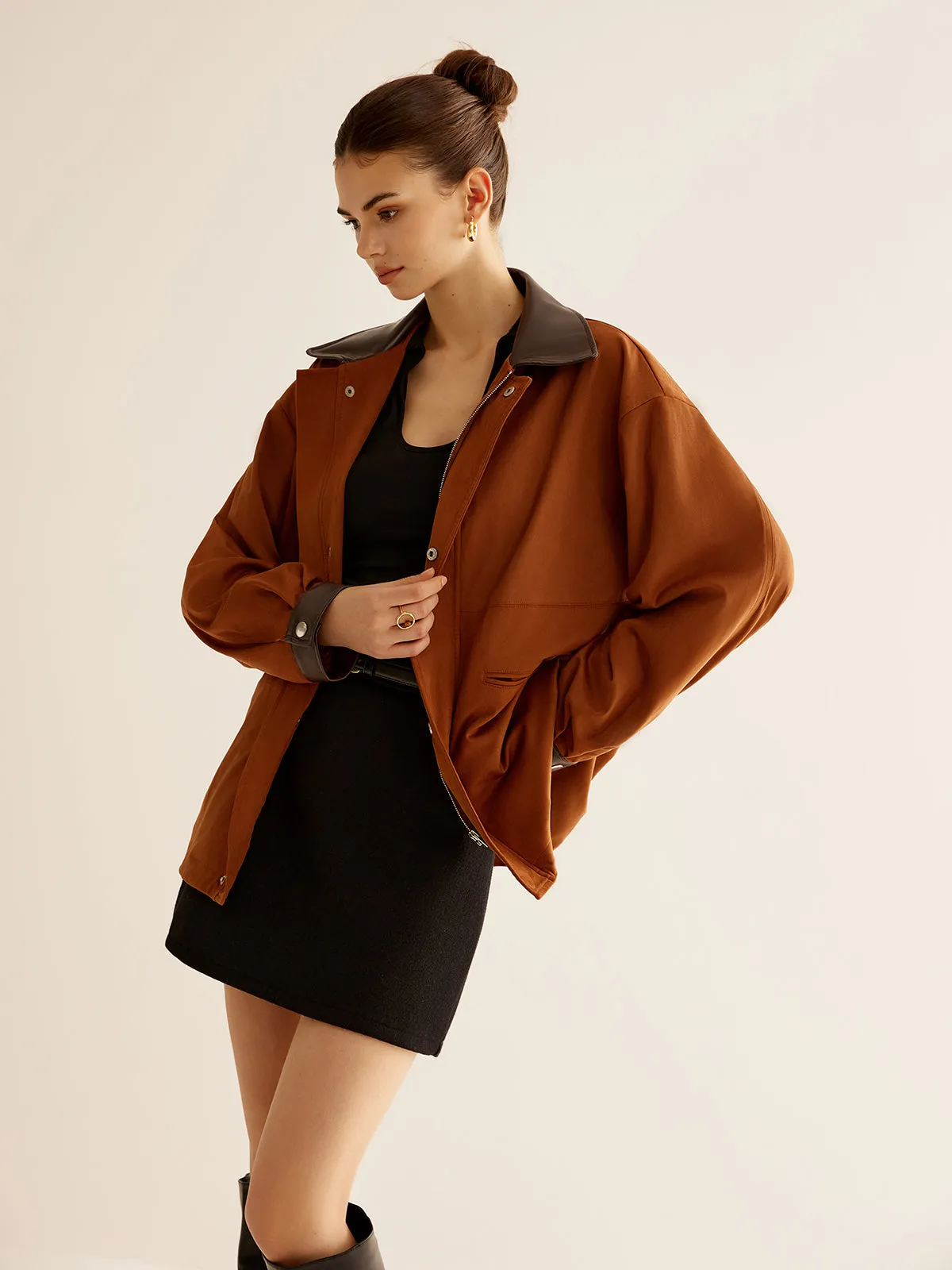 Contrast Collar Suede Jacket sold by COMMENSE product image thumbnail 3