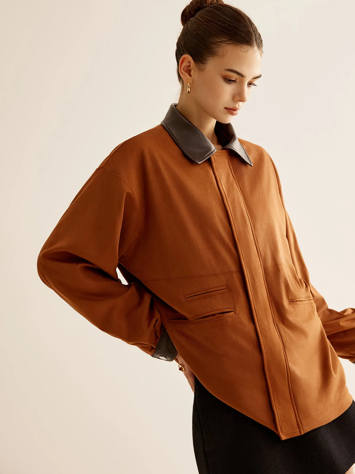 Contrast Collar Suede Jacket sold by COMMENSE product image thumbnail 4