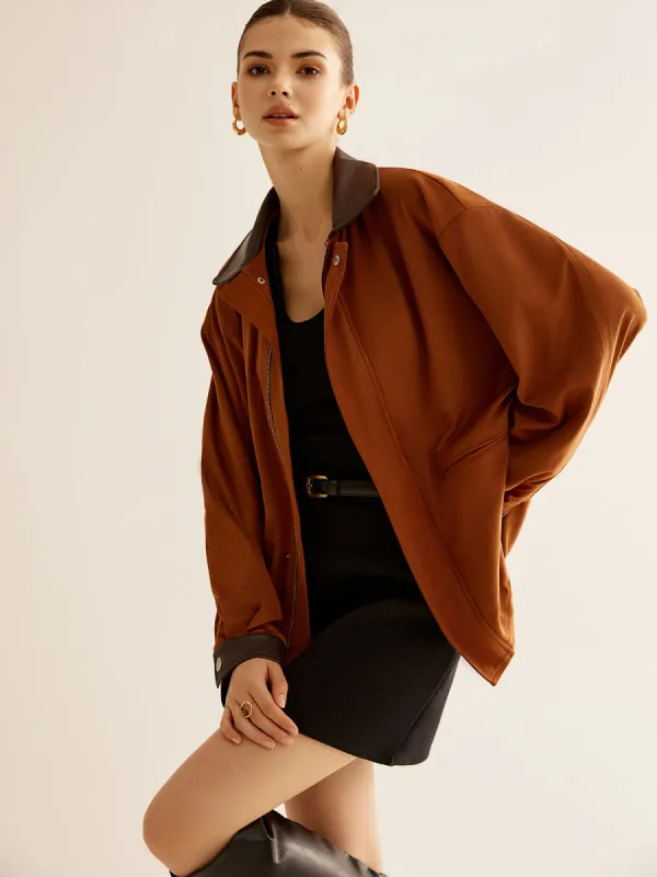 Contrast Collar Suede Jacket sold by COMMENSE