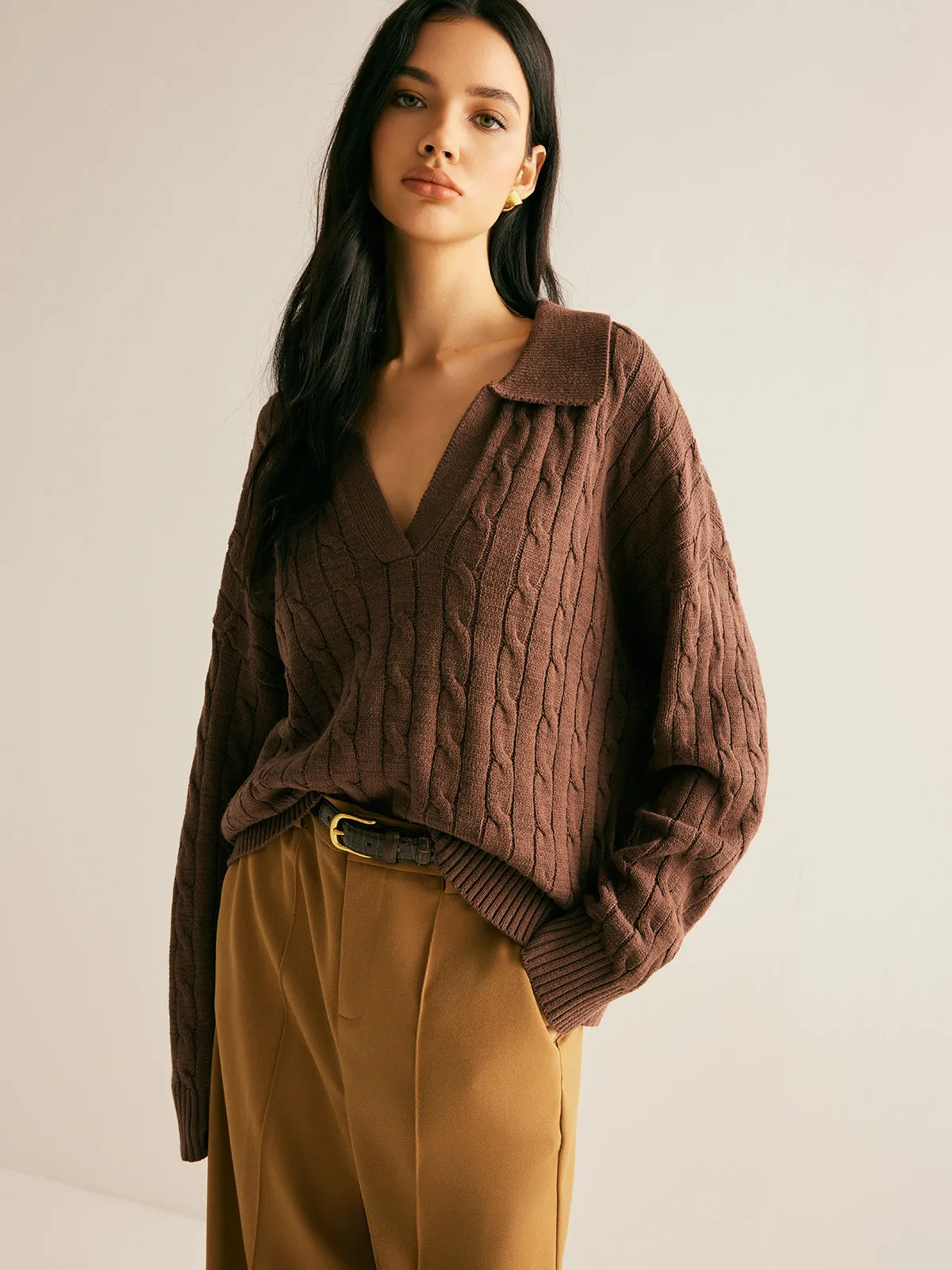 V-Neck Twist Lapel Sweater sold by COMMENSE product image thumbnail 4