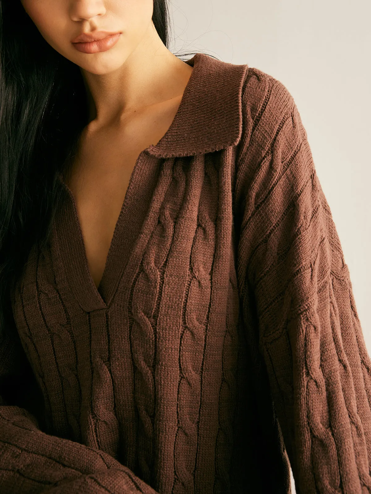 V-Neck Twist Lapel Sweater sold by COMMENSE product image thumbnail 5