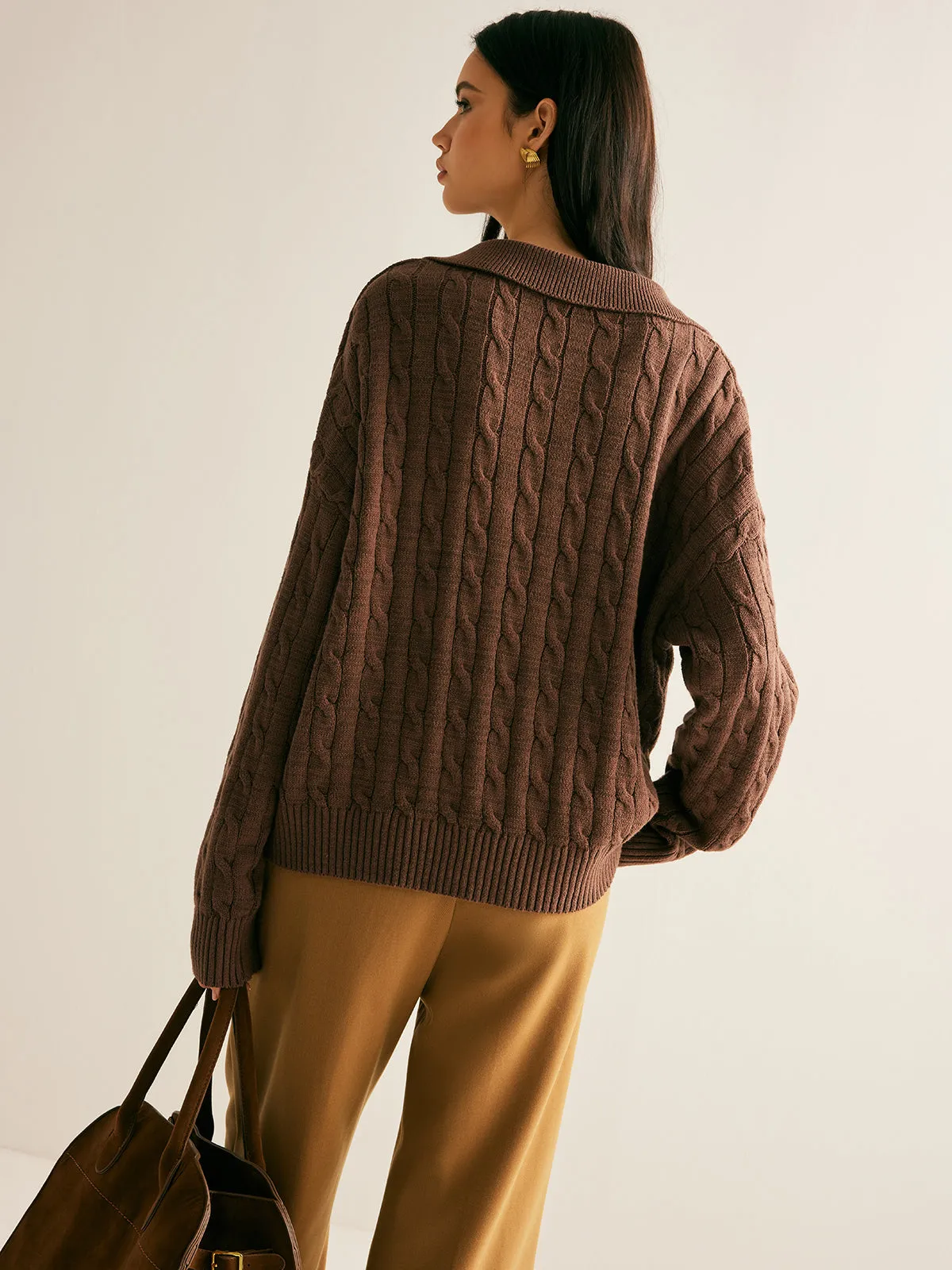 V-Neck Twist Lapel Sweater sold by COMMENSE product image thumbnail 2