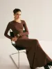Plain Asymmetrical Neck Long Dress sold by COMMENSE