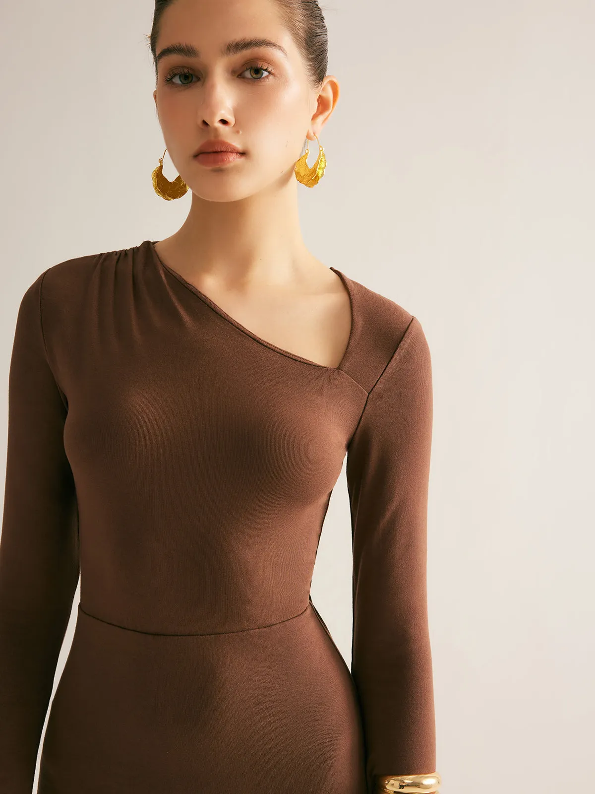 Plain Asymmetrical Neck Long Dress sold by COMMENSE product image thumbnail 5