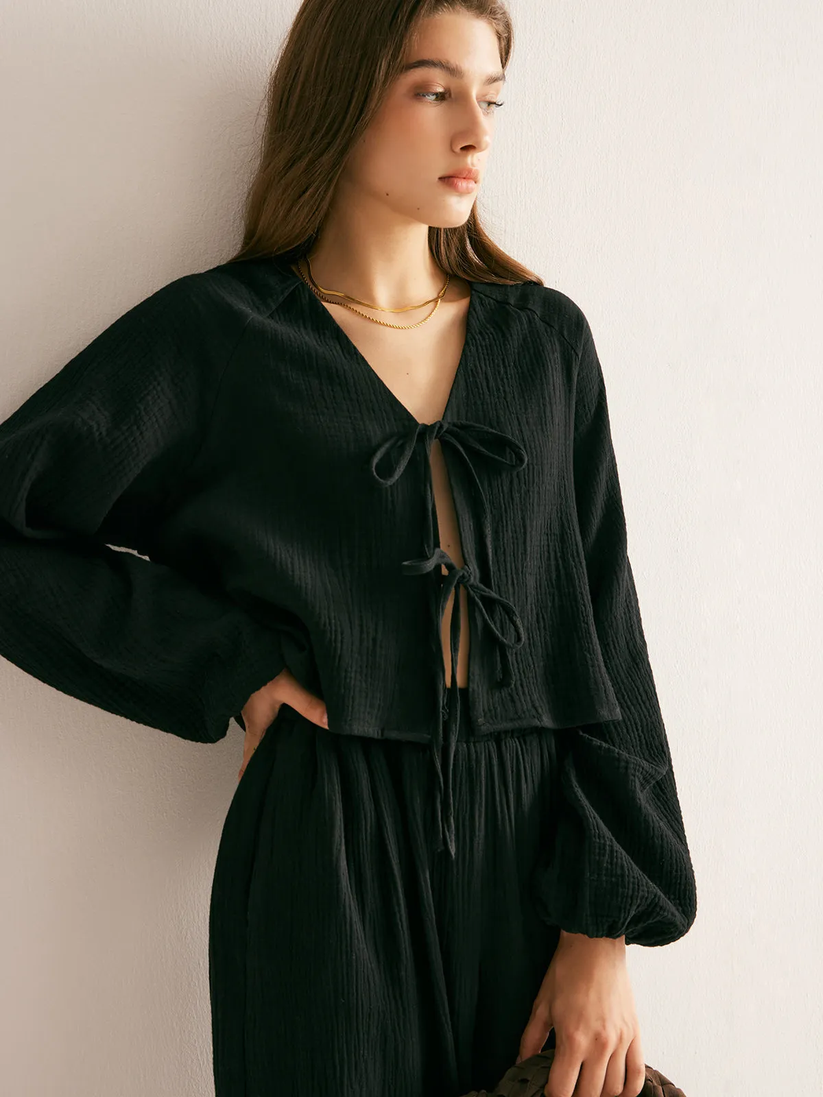 Cotton Tie Front Cozy Pants Set sold by COMMENSE product image thumbnail 3