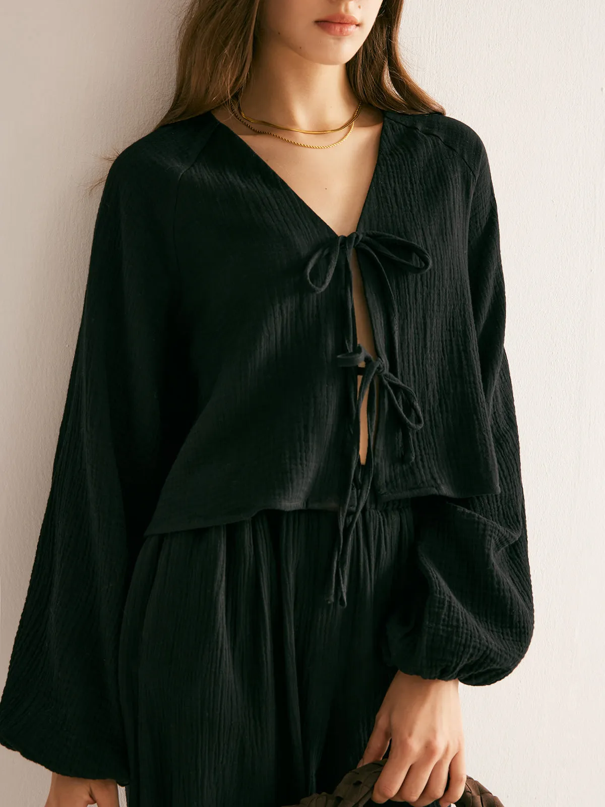 Cotton Tie Front Cozy Pants Set sold by COMMENSE product image thumbnail 4