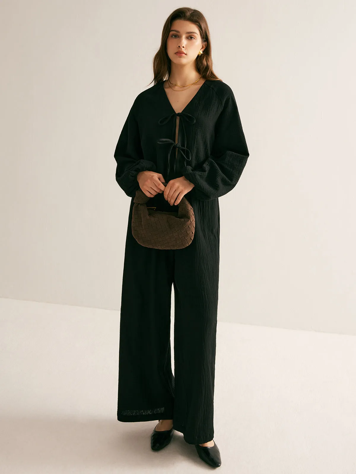 Cotton Tie Front Cozy Pants Set sold by COMMENSE product image thumbnail 5