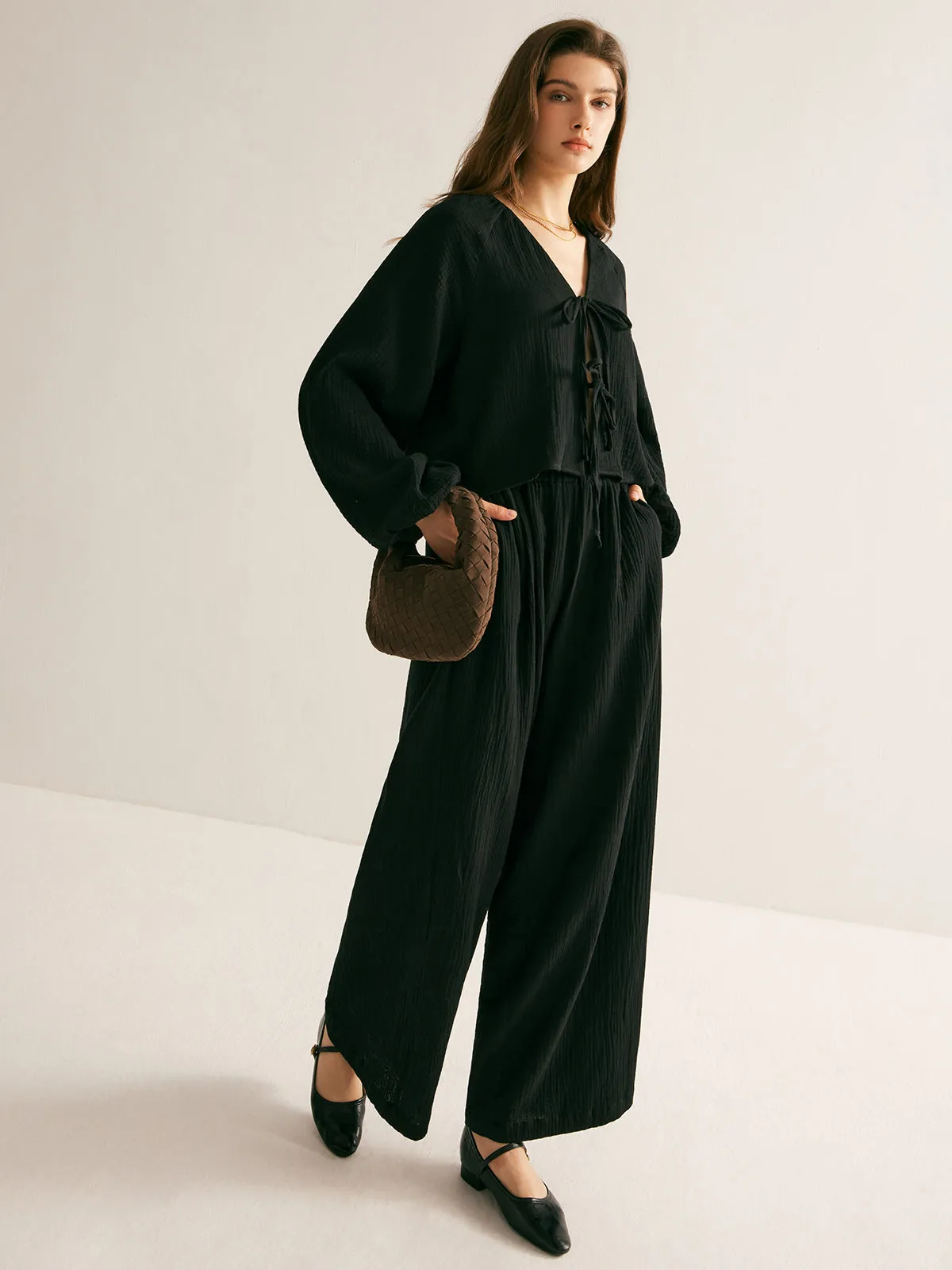 Cotton Tie Front Cozy Pants Set sold by COMMENSE product image thumbnail 2