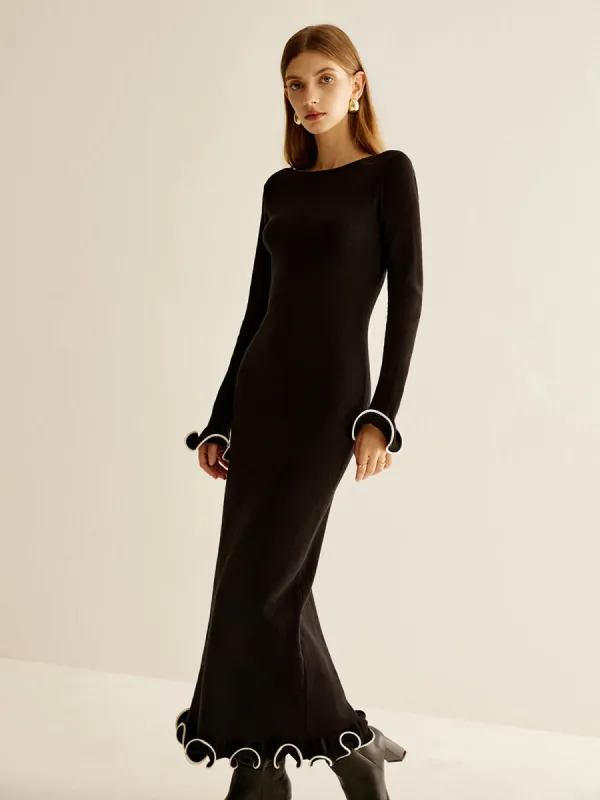 Plain Backless Ruffle Sweater Dress sold by COMMENSE