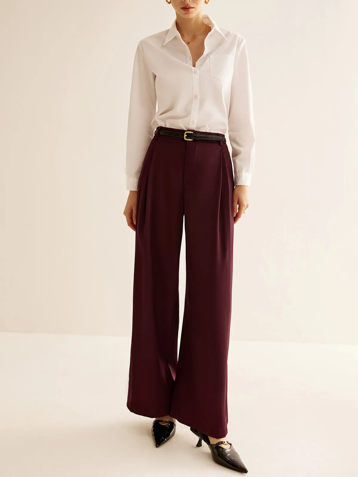 Pleated Wide Leg Pants Without Belt sold by COMMENSE product image thumbnail 3