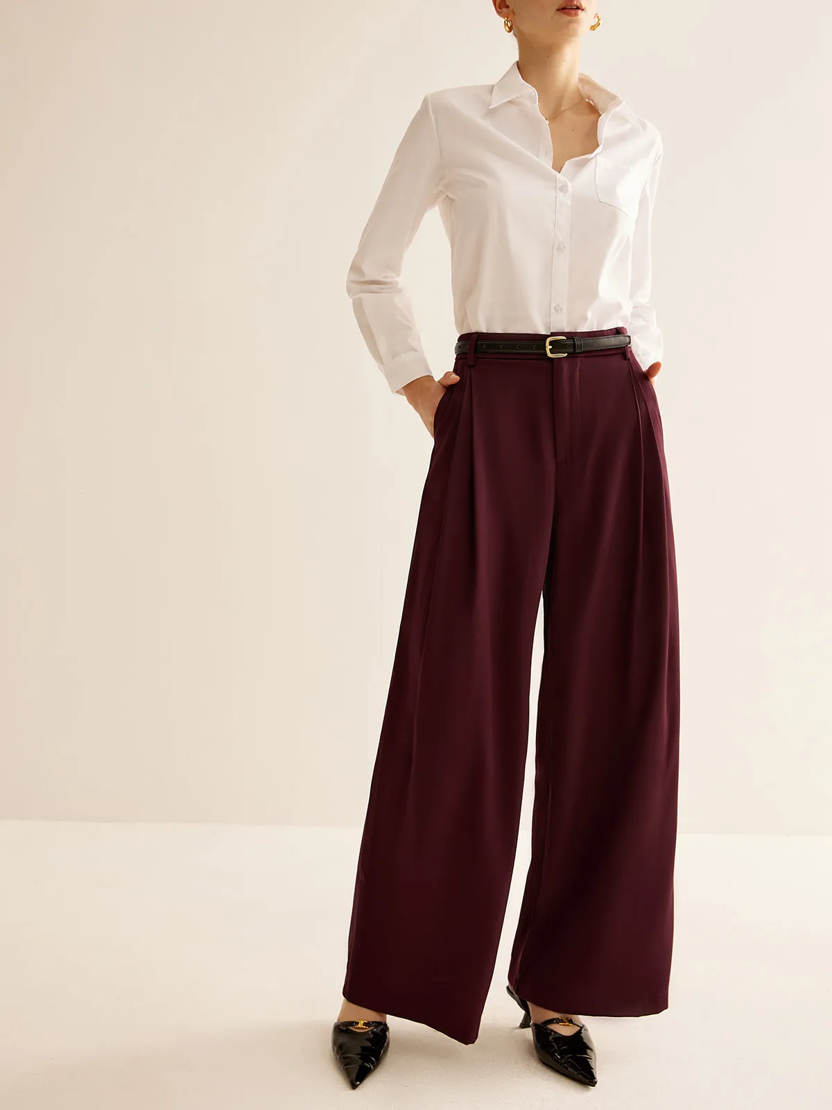 Pleated Wide Leg Pants Without Belt sold by COMMENSE product image thumbnail 4