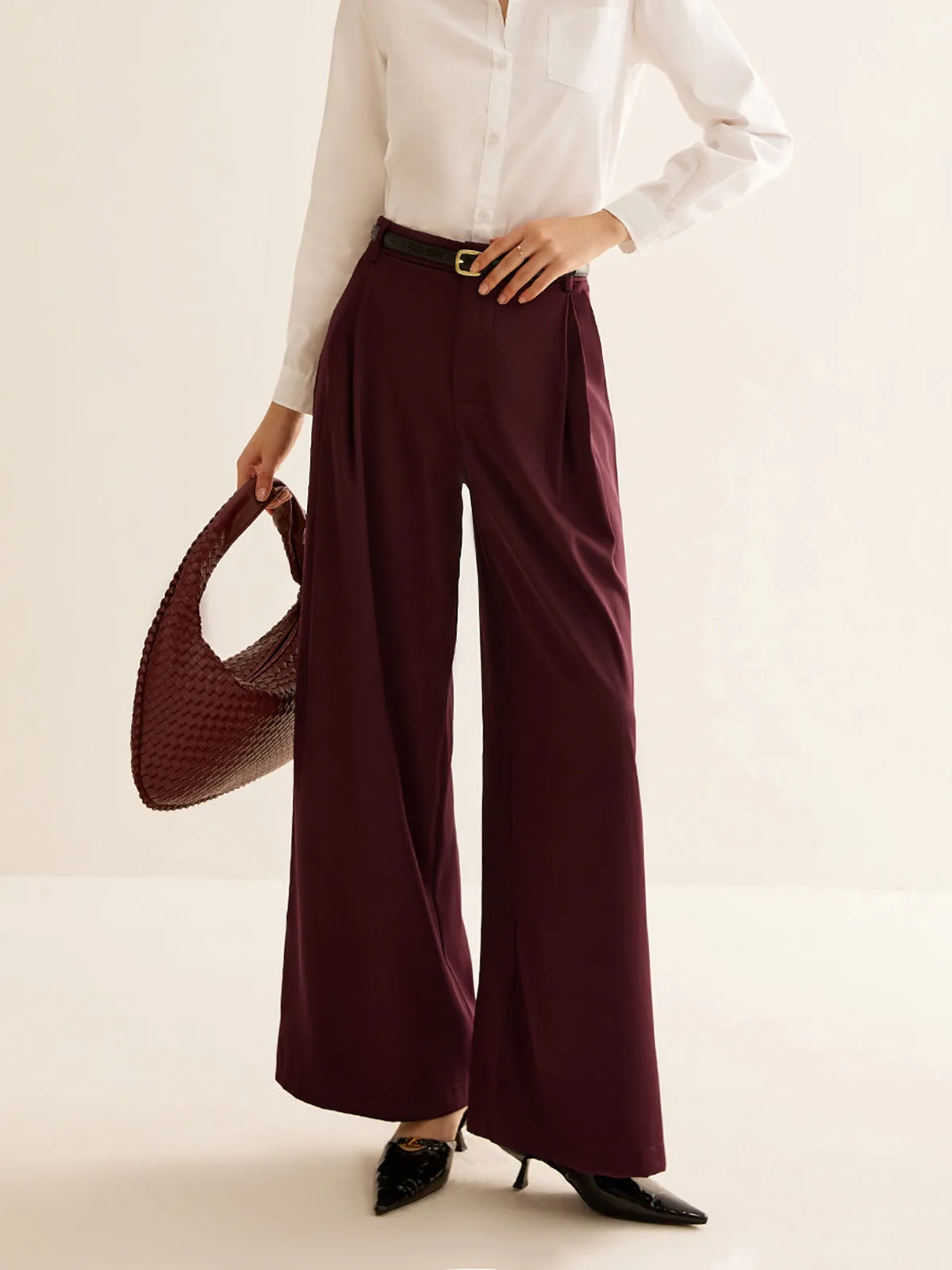 Pleated Wide Leg Pants Without Belt sold by COMMENSE